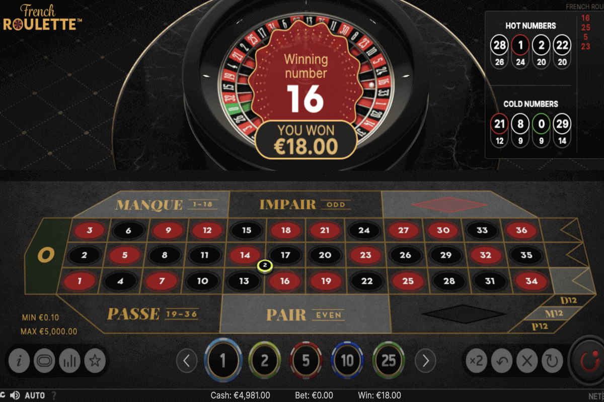 Fransk Roulette NetEnt skjermbilde